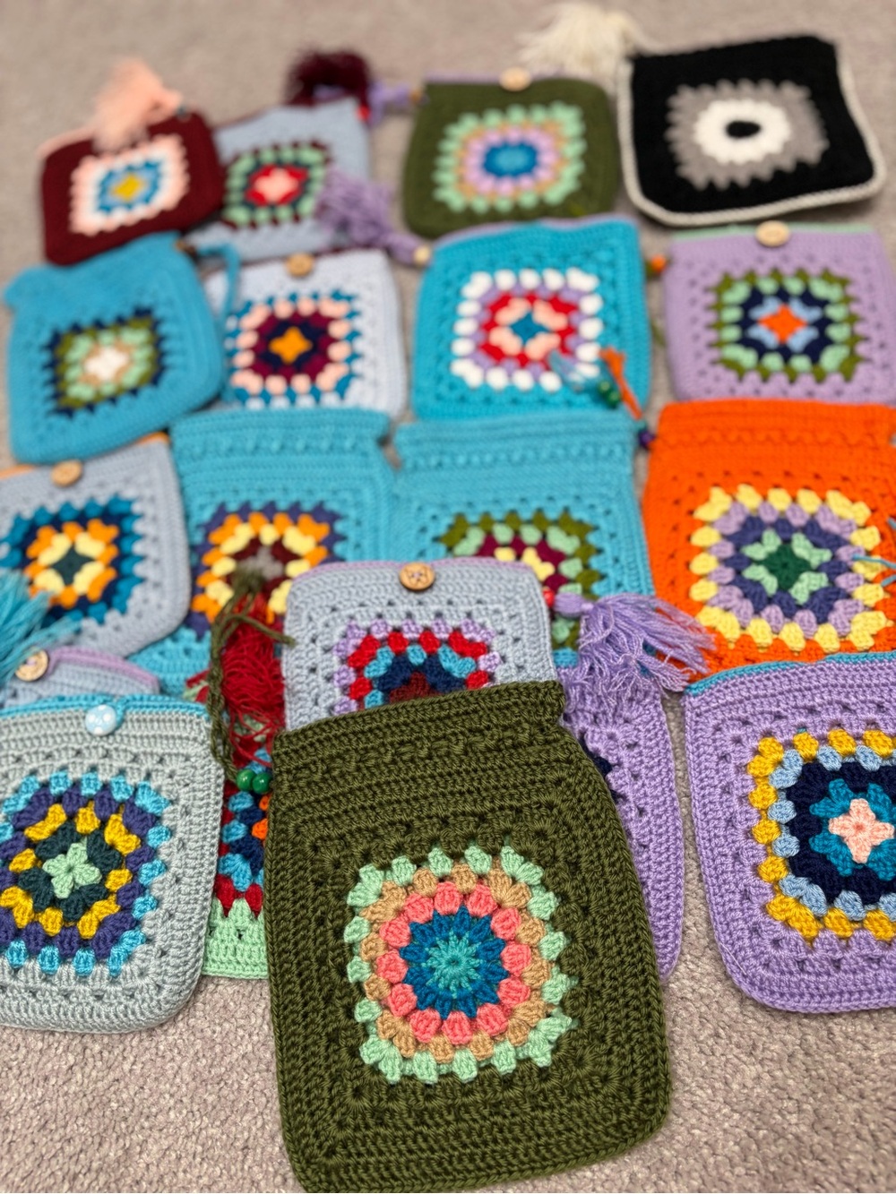Handmade Crochet Granny Square Pouches - Multicolor made by my mother